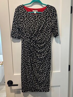 dressbarn Black Floral Twist-Front Midi Dress